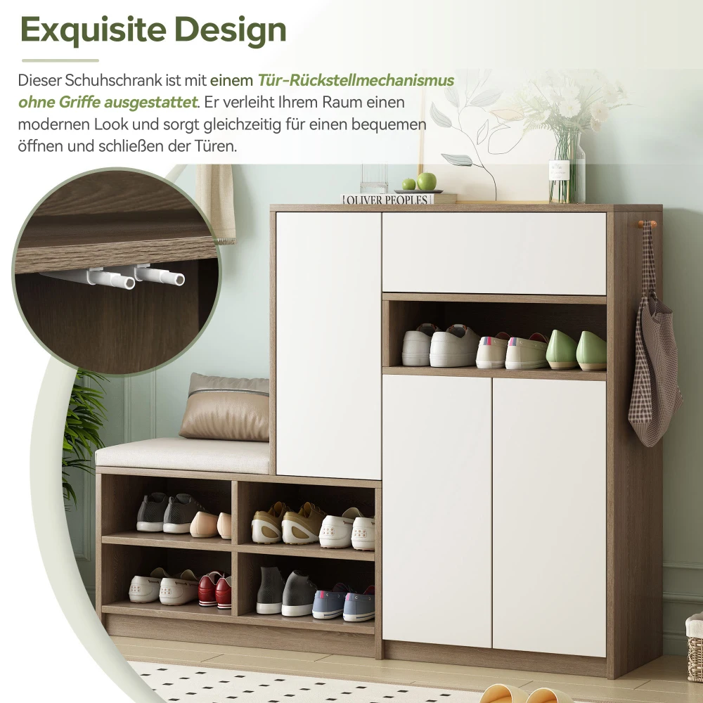Schuhschrank, Schuhbank, Schuhregal mit gepolstertem Sitz, vielseitige Schuhaufbewahrungslösung mit Regalen für den Flur 140*35*110 cm – Detail 25