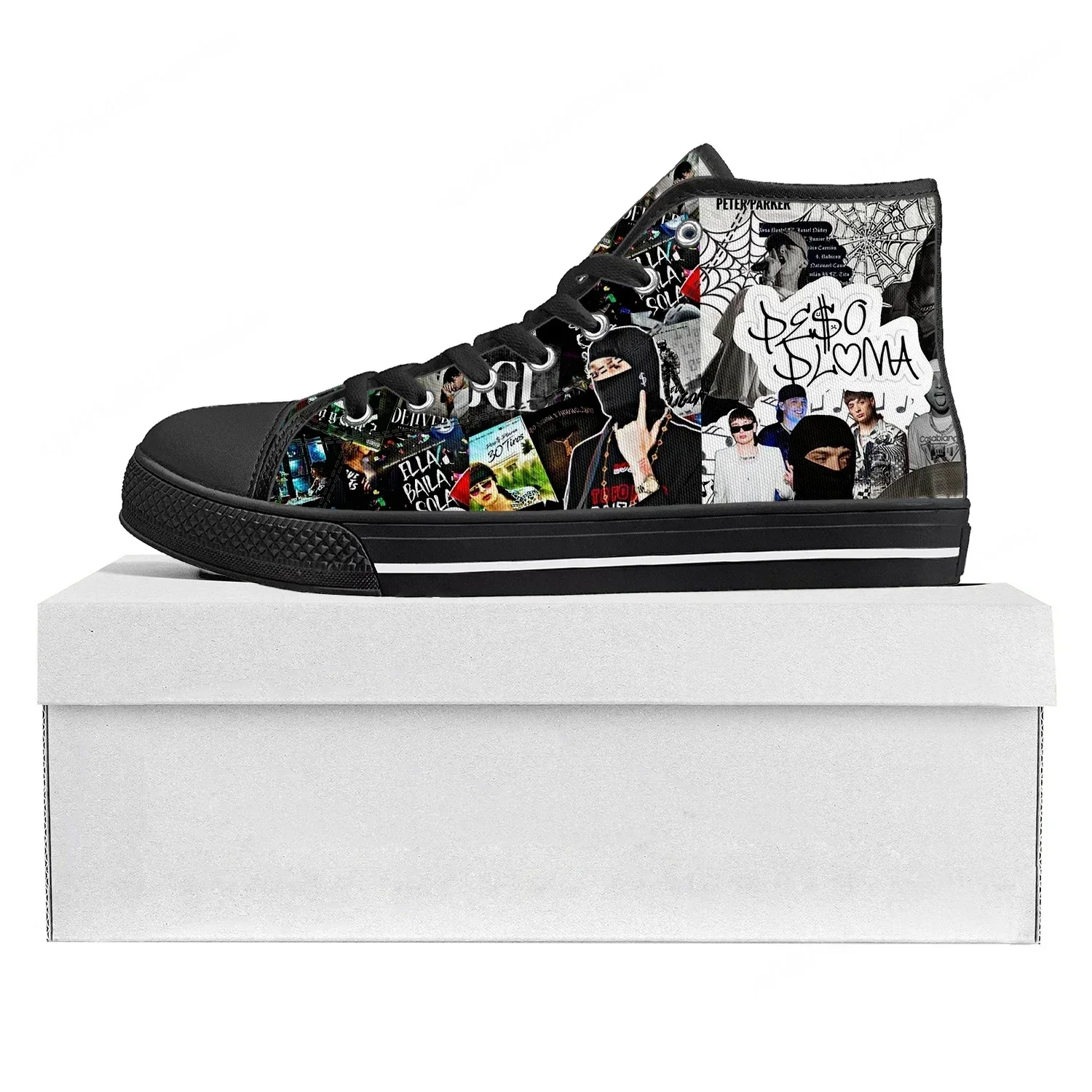 

Peso Pluma Singer High Top Sneakers Ella Baila Sola Mens Womens Canvas Sneaker Casual Custom Made Shoes Customize Shoe