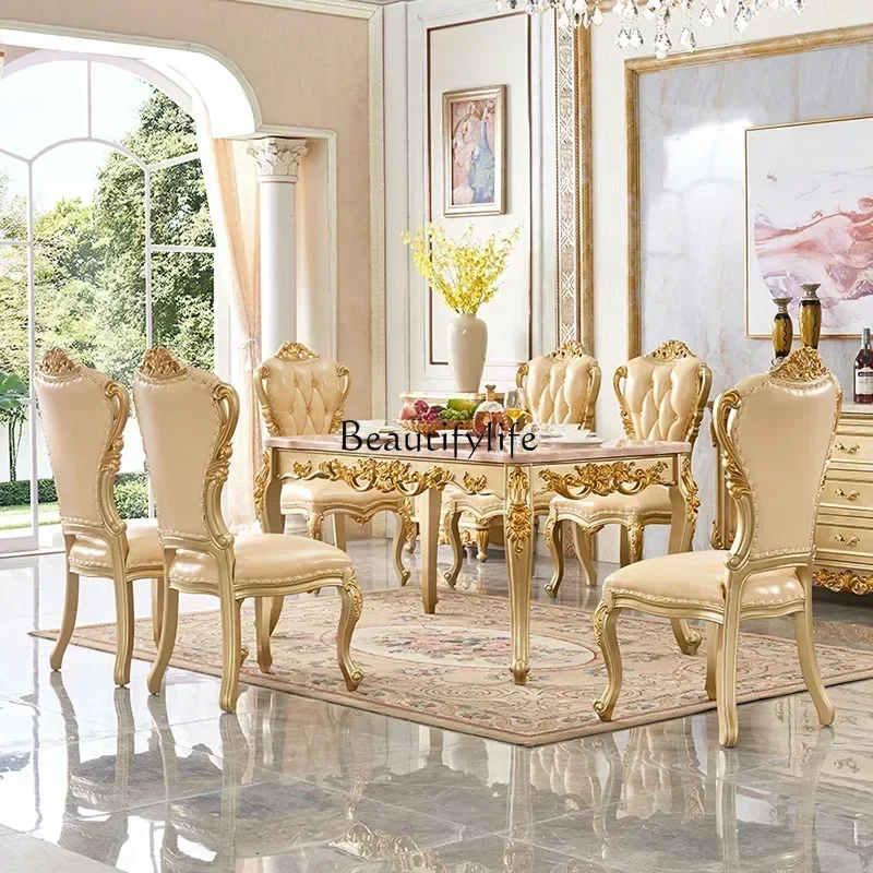 

Design Wooden Luxury Table Gold Vintage European Space Saving Dining Table Rectangular Living Room Esstisch Restaurant Furniture