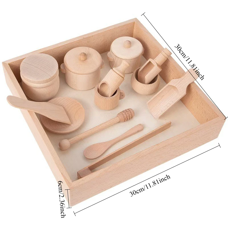 مجموعة واحدة من ألعاب مجموعة الشاي، أدوات المطبخ الخشبية لمحاكاة المنزل، شاي ألغاز بعد الظهر، ألعاب المطبخ الخشبية الصلبة، عبر الحدود