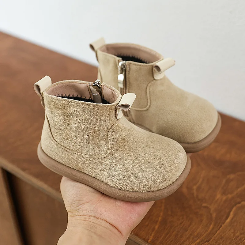 Simple Kids Thermal Boots Warm Autumn Winter Children Girls Causal Cotton Boots Boys Plush Ankle Boots Fashion Zipper Versatile