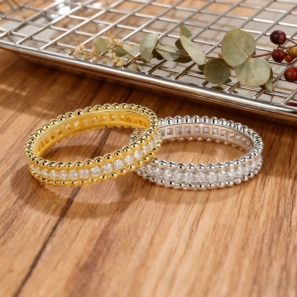 

2025 Trendy Jewelry Moissanite Eternity Wedding Bands for Women, Sparkling Engagement Rings for Dating Couples