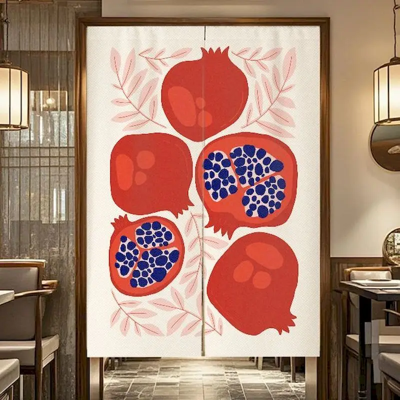 VIKAMA Yellow Pear & Fruit Door Curtain, 6 Designs, Polyester Noren Doorway Cover for Home