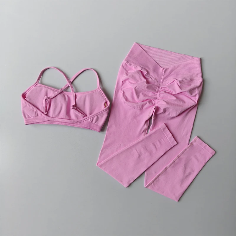 Seamless Back Push-up Sports Bra Women Quick-drying Butt Lifting Yoga Pants Peach Leggings Training and Fitness Two-piece Set
