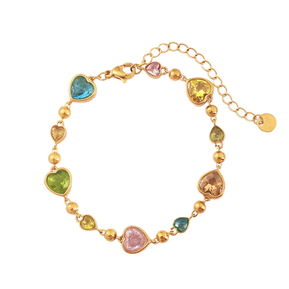 Exquisites Regenbogen-Herz-Kristallarmband für Damen, Edelstahl PVD 18K vergoldet, lichtbeständig, beliebtes Schmuckzubehör – Detail 8