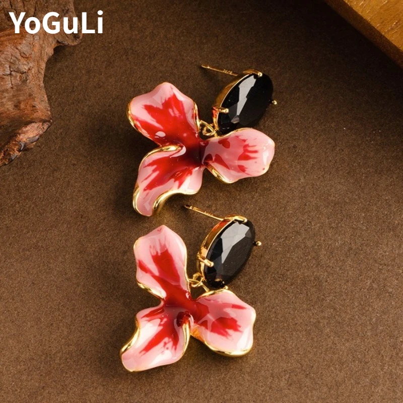 

Modern Jewelry Elegant Temperament Personality Pink Flower Earrings For Women Wedding Gifts Pretty Ear Accessories Wholesale