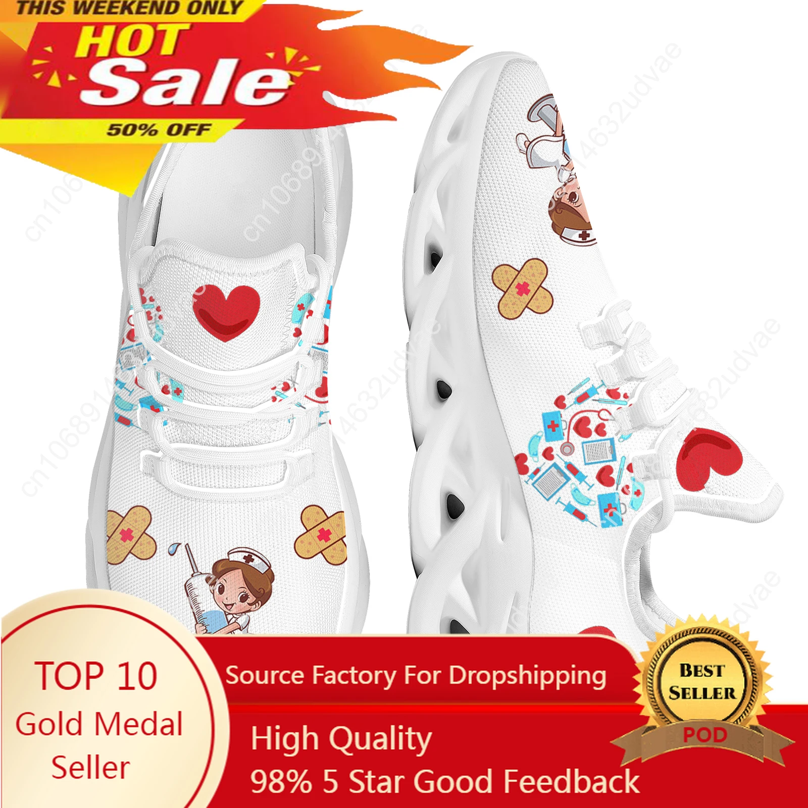 

Lovely Nurse Medical Healthcare Print Ladies Platform Shoes Light Mesh Running Sneakers Casual Nurse Shoes For Women