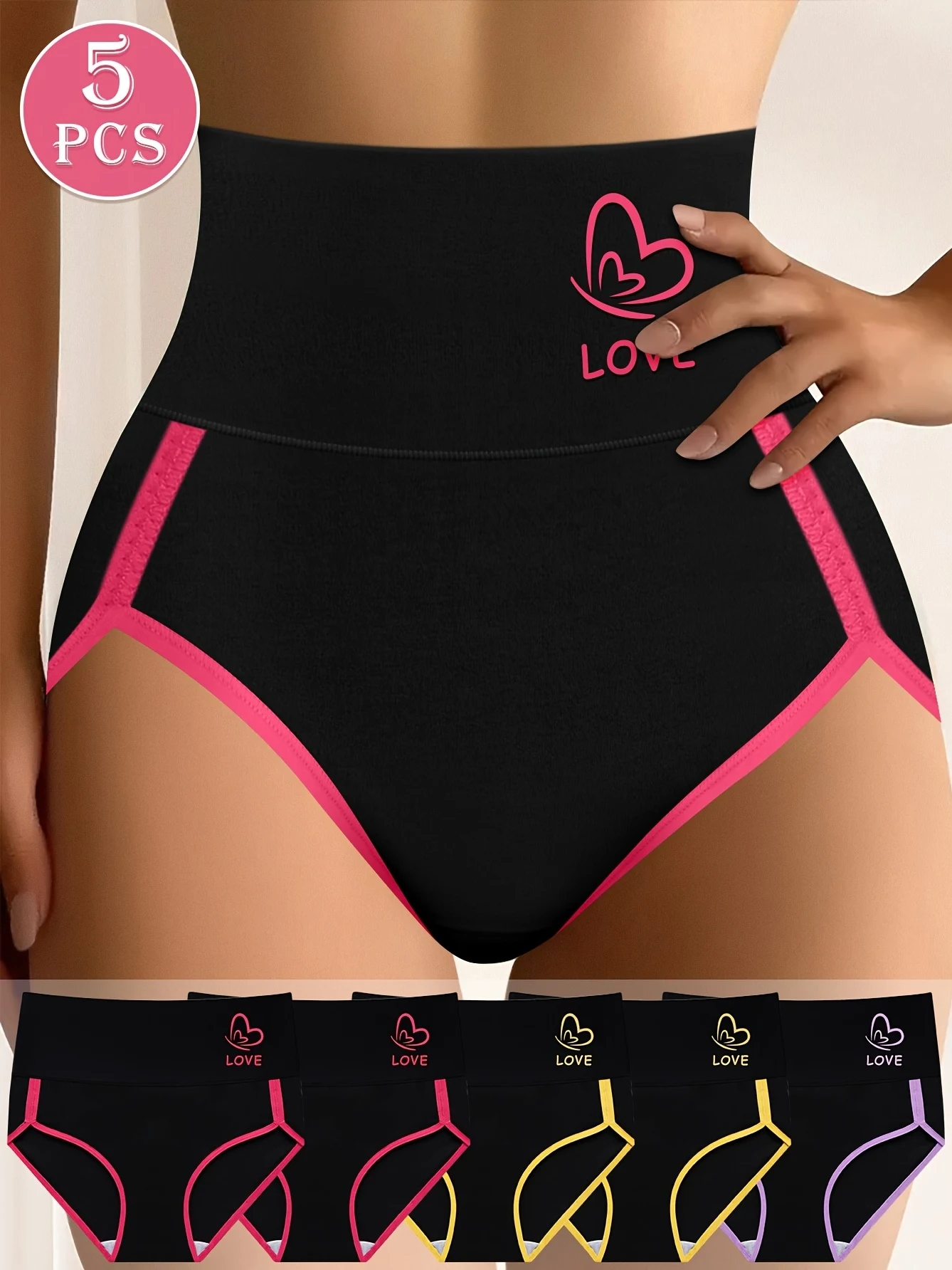 

Комплект из 5 элегантных женских трусов, талия средней высоты, модный контрастный цвет, удобная посадка, трикотаж из полиэстера, ассорти