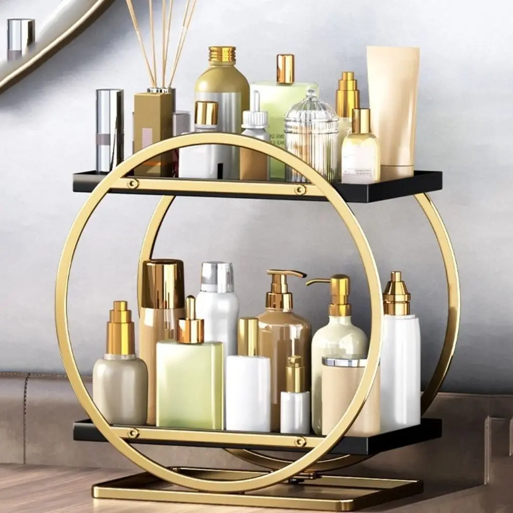 Zwart Goud Ronde Badkamerbeugel Ruimtebesparend Huidverzorging Opbergrek Parfum Cosmetica Plank Make-up Organisator Slaapkamer