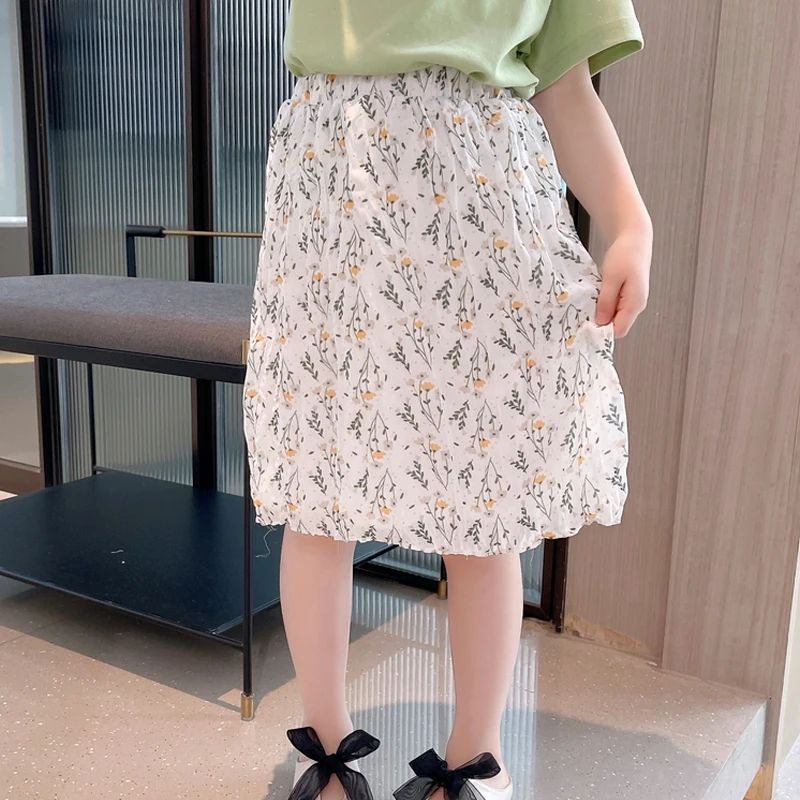 

3-14T Flower Print Girls Skirts 2023 New Summer Korean Style Toddler Kids Clothing Child Floral Midi Skirt Holiday Beach Clothes