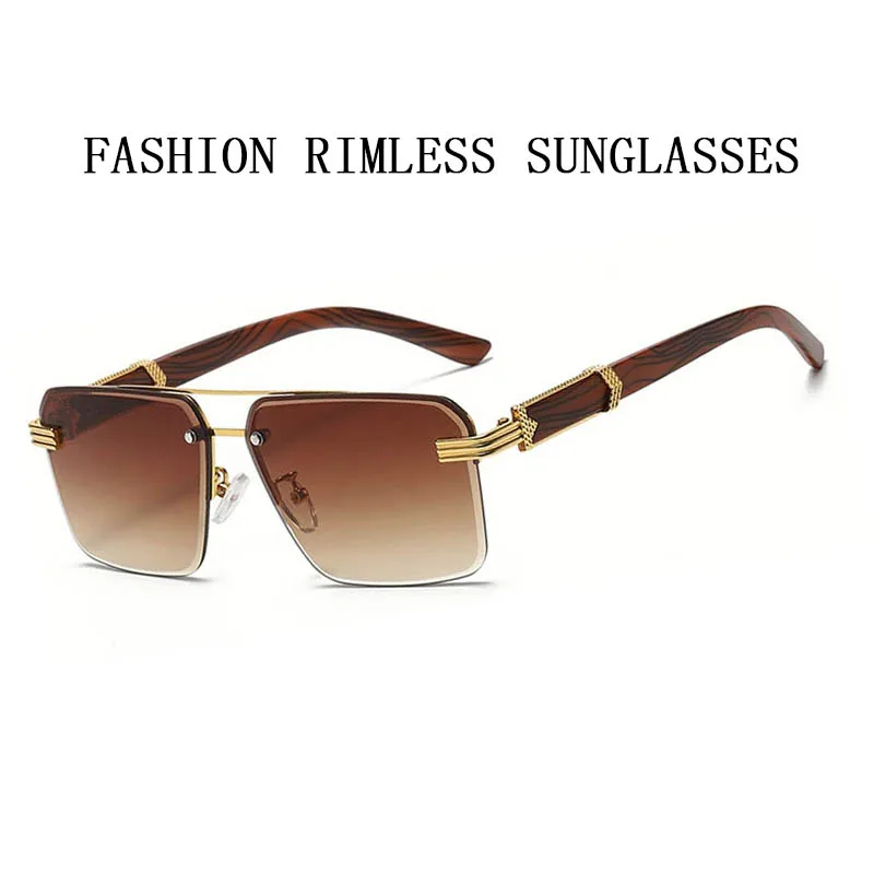 2024 Oculos Fashion Sunglasses For Men Rimless Sunglasses Women Wooden Square Glasses Luxury Oversized Sun Lentes Vintage Gafas