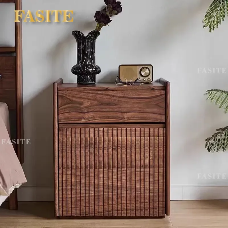 For North American Black Walnut Bedside Safe Hidden Anti Theft Cabinet with Secret Compartment for Bedroom Furniture Security