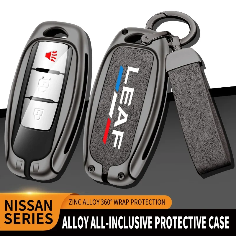 Auto TPU Zinc Alloy Key Case Bag For Nissan Leaf 2011 -2023 Car Key Chain Car Metal Key Shell Interior Decoration Accessories