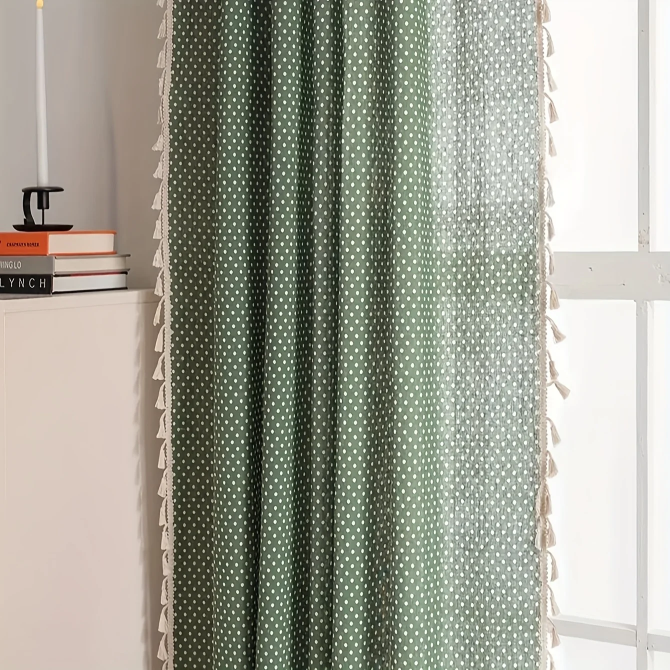 1Pc Green Polka Dot Lace Curtain, Rod Pocket Style Easy to Install, Transparent Lace Fabric, Suitable for Bedroom, Living Room, Study, Wedding and Coffee Shop Decoration, All-Season Sheer Fabric, Living Room Curtains