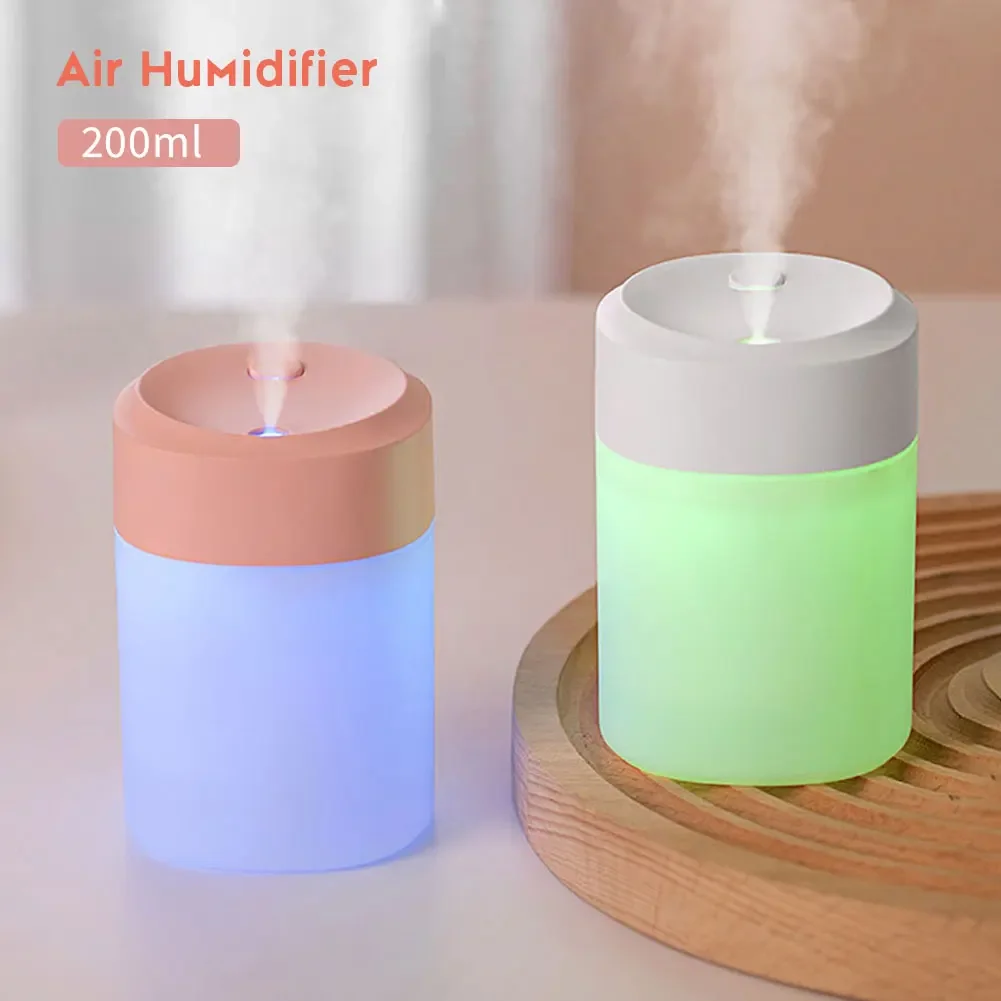 

200ml Mini Air Humidifier with Night Light Essential Oil Diffuser USB Mist Maker Car Air Freshener for Bedroom Office