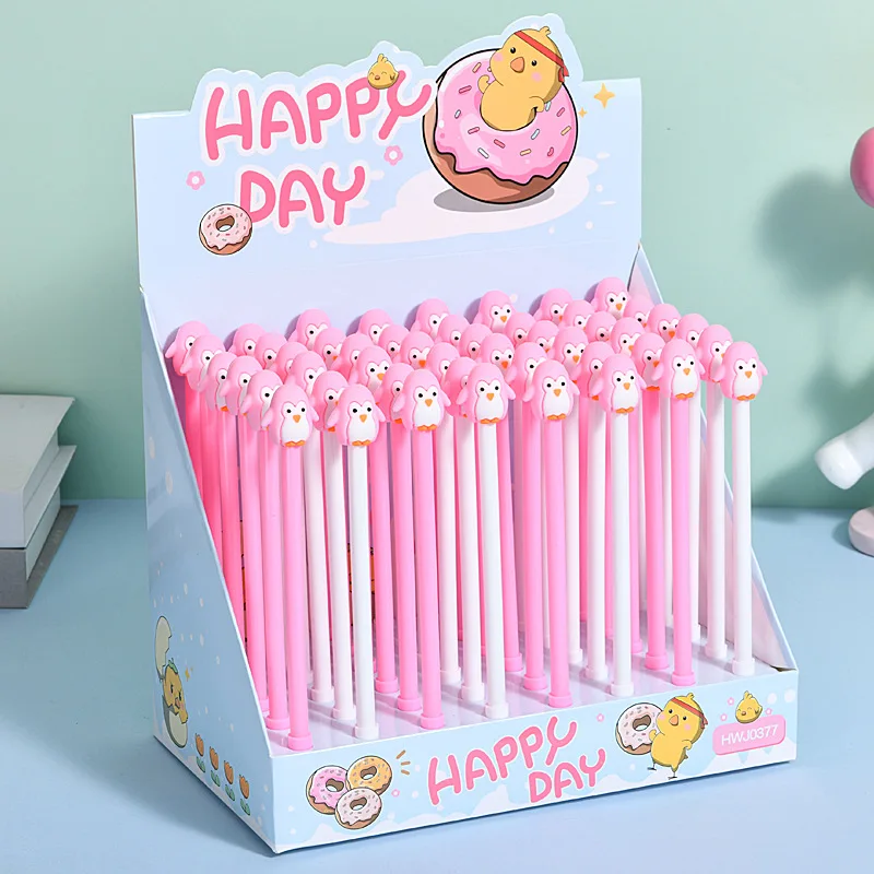 

48 шт. с коробкой, милый маленький пингвин, мультяшный школьник, нейтральная ручка, черный карбон, на водной основе, креативное обучение