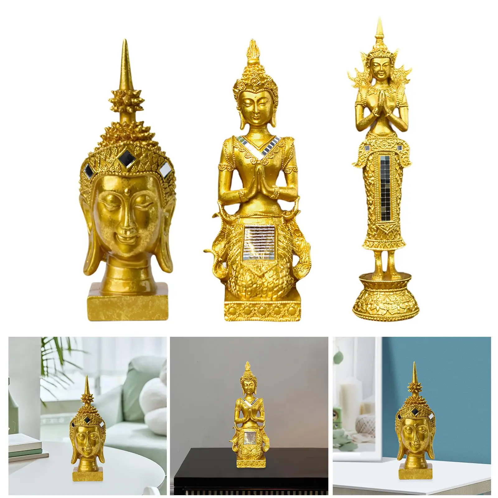 

Buddha Statue Resin Creative Sturdy Decorative Figurine for Tabletop Bedroom