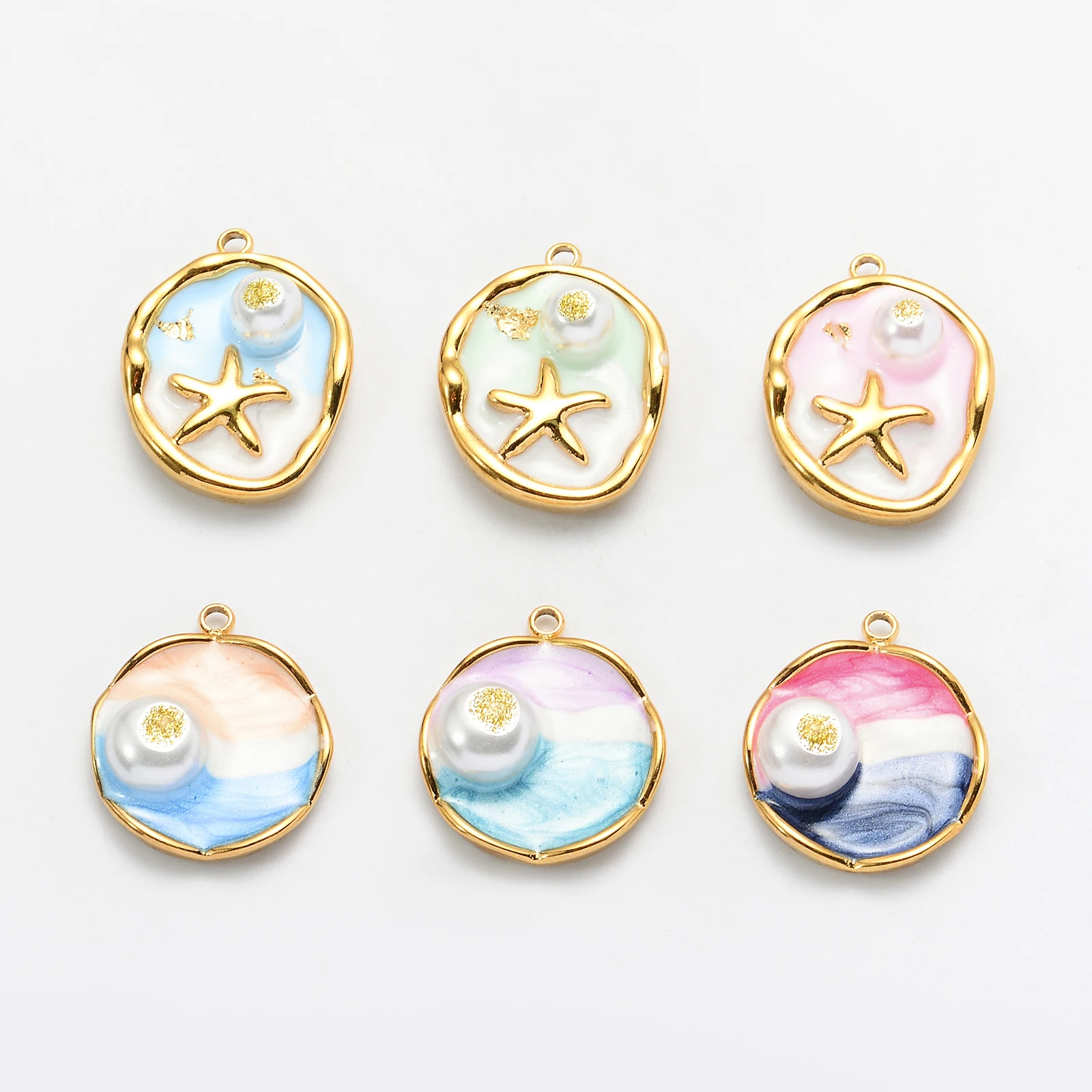 

3Pcs Stainless Steel Enamel Charms Starfish Ocean Wave Irregular Pendants Multicolor for DIY Necklace Jewelry Making Supplies