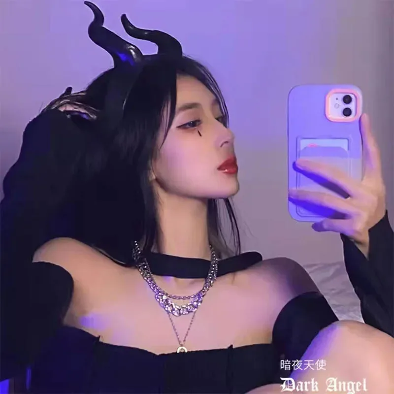 

Косплей эльф бык рог рог буйвола дьявол темный головной убор на Хэллоуин платье шпилька для танцевальной вечеринки реквизит для фотосессии