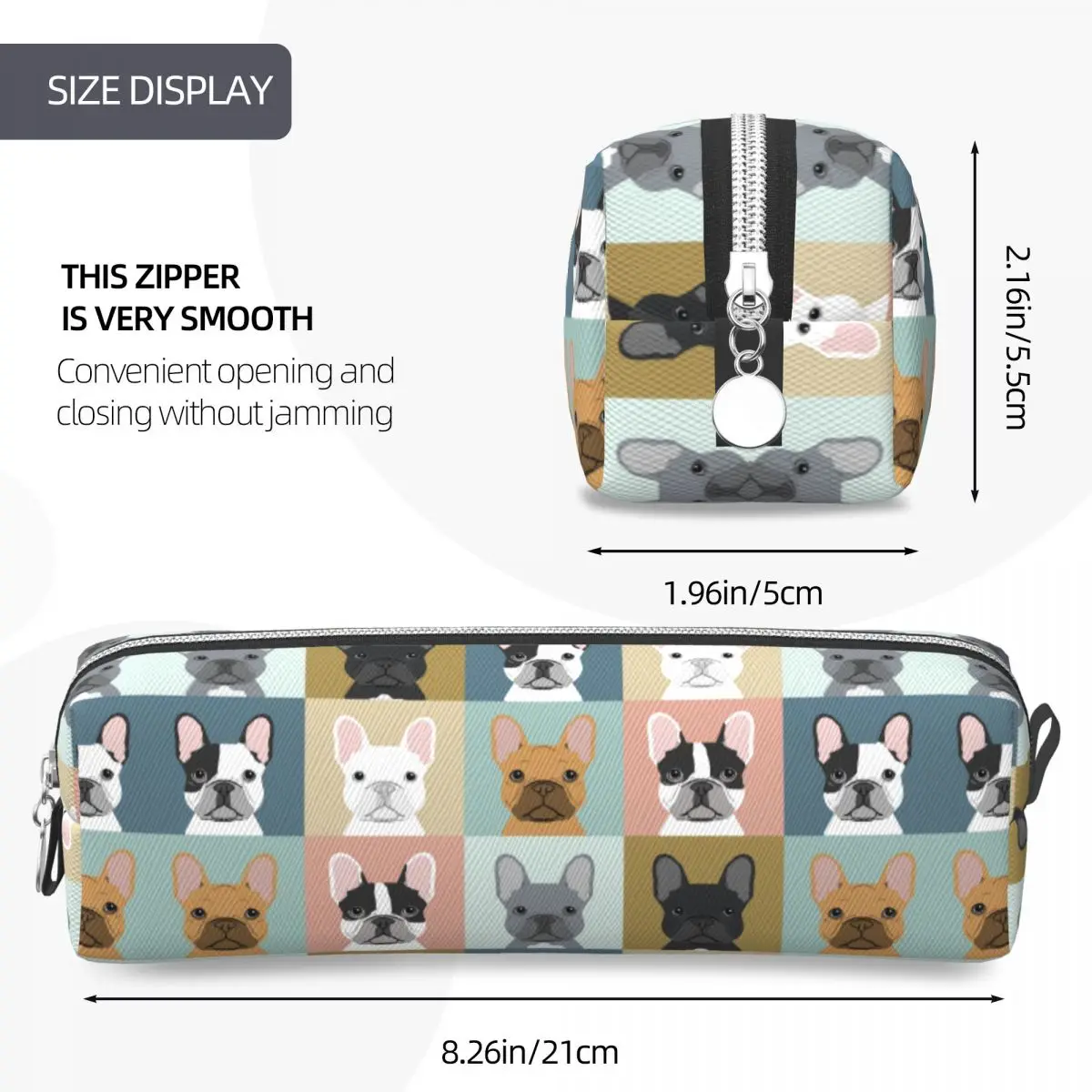 Estojo de lápis para cachorro buldogue francês, caixa de caneta para cães da moda, armazenamento grande para crianças, material escolar, caixa de lápis com zíper