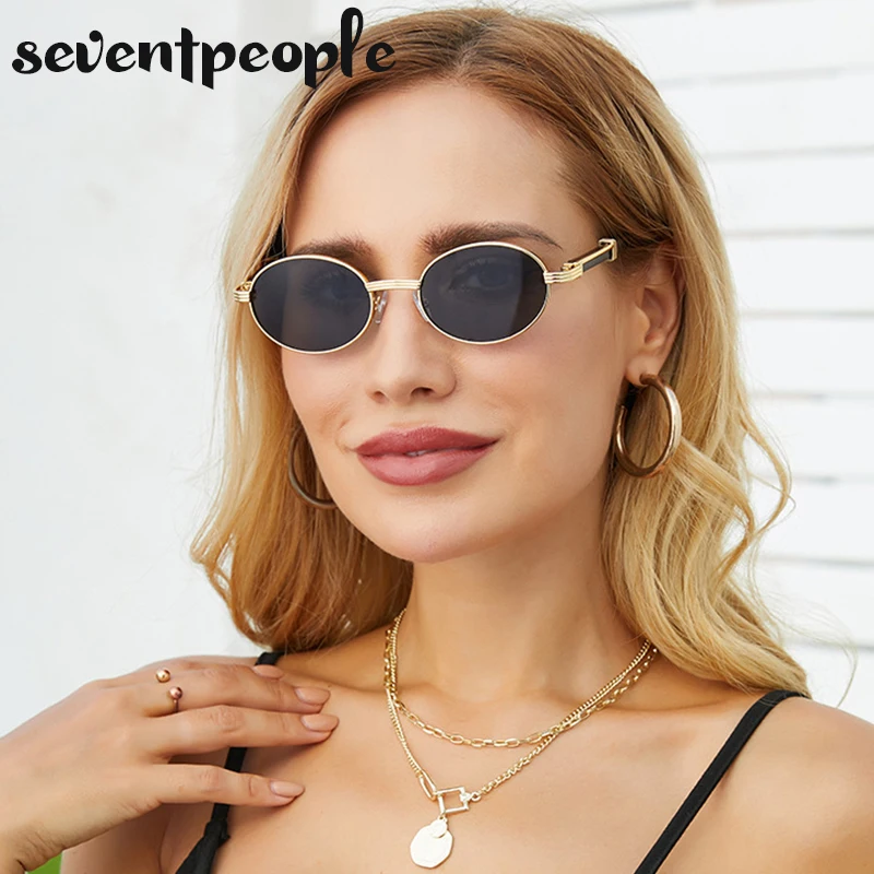 Vintage Oval Sunglasses Women 2024 Luxury Brand Designer Punk Round Sun Glasses For Men Small Frame Anti Blue Light Eyeglasses