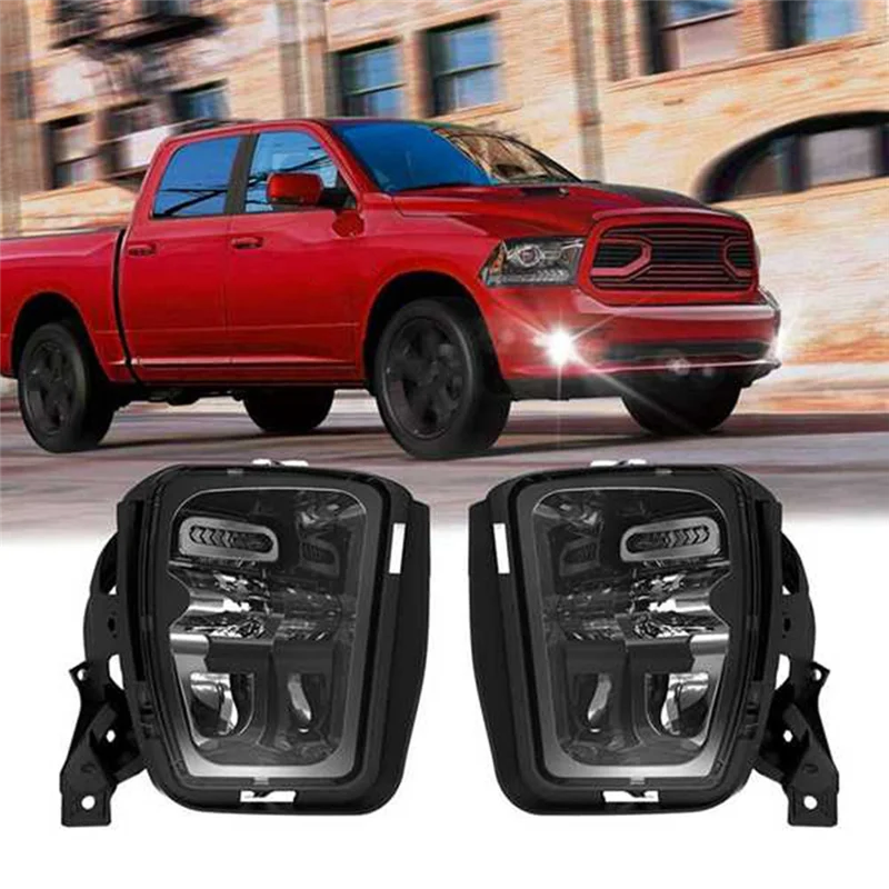 2PCS LED Fog Lights Lamps for Dodge Ram 1500 2013-2018 Front Bumper Fog Lamps Black 68104821AC, 68104820AC