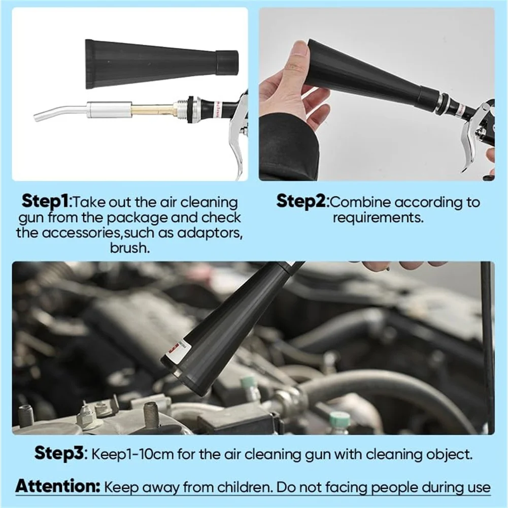 Cleaning Tool High Pressure Blower Black Tube Cleaning Tool Aluminum Alloy High Pressure Airflow Included Adaptors