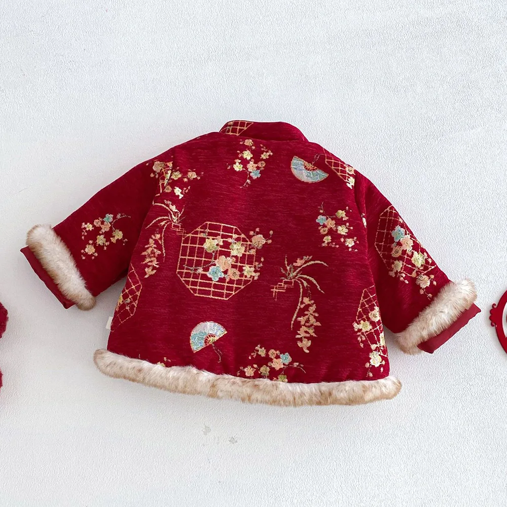 الملابس الصينية التقليدية السنة الجديدة طفل فتاة معاطف مبطن الشتاء الدافئ ملابس الأطفال عيد الميلاد الاطفال ملابس خارجية جاكيتات