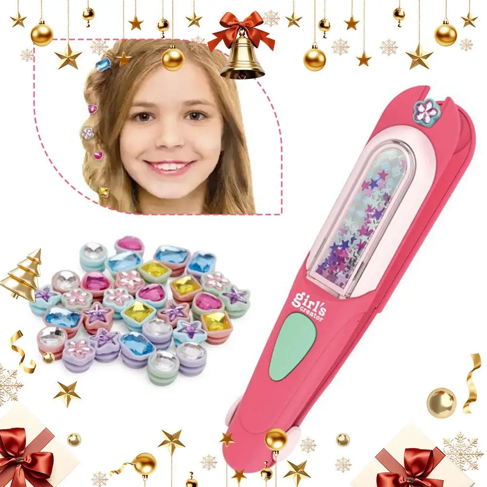 

Reusable Hair Gem Kit Shining Diamonds Stamper Tool Bling Hair Jewels for Girls DIY Hair Styling Pretend Play Dress Up Toy Gift