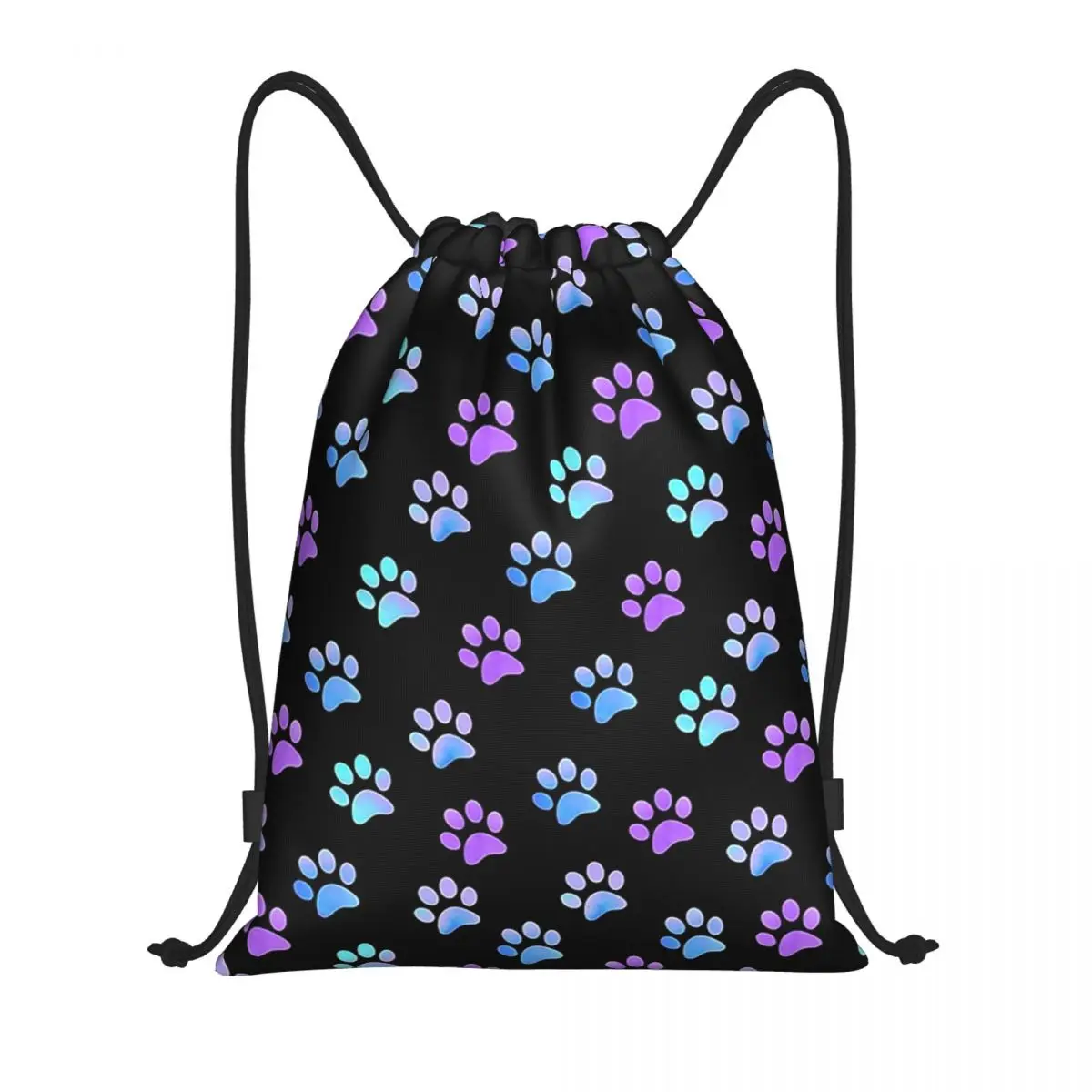 Custom Blue Purple Galaxy Dog Paw Drawstring Backpack Sports Gym Bag for Men Women Shopping Sackpack