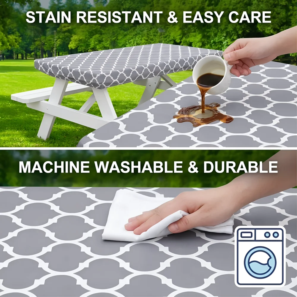 Stain Resistant Fitted Table Cloth 6FT Elastic Edge Rectangle Cover for Picnic BBQ Outdoor
