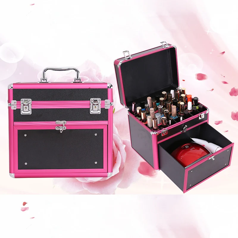 Nail Art Case Multi Layer Cosmetic Organizer with Drawer for Nail Polish and Manicure Tools Storage Professional PVC Makeup Box