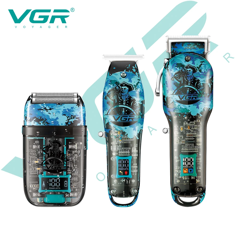 

VGR V-645 3-in-1 Personalized Graffiti Hair Trimming Set LED Digital Electric Scissor, Reciprocating Shaver, Carving Electric Th