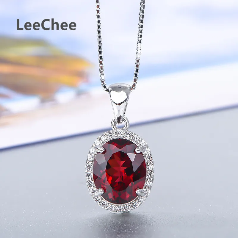 8*10MM Natrual Garnet wisiorek 3CT wino czerwony kamień szlachetny Fine Jewelry dla kobiet prezent urodzinowy prawdziwe 925 srebro naszyjnik