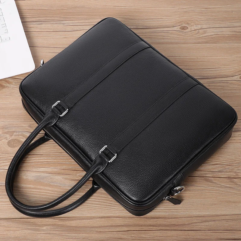 Large Men Bags Cow Leather Business office Men\'s Briefcase Brand Leather Handbag male Computer Laptop bag Black Tote Casual 2023