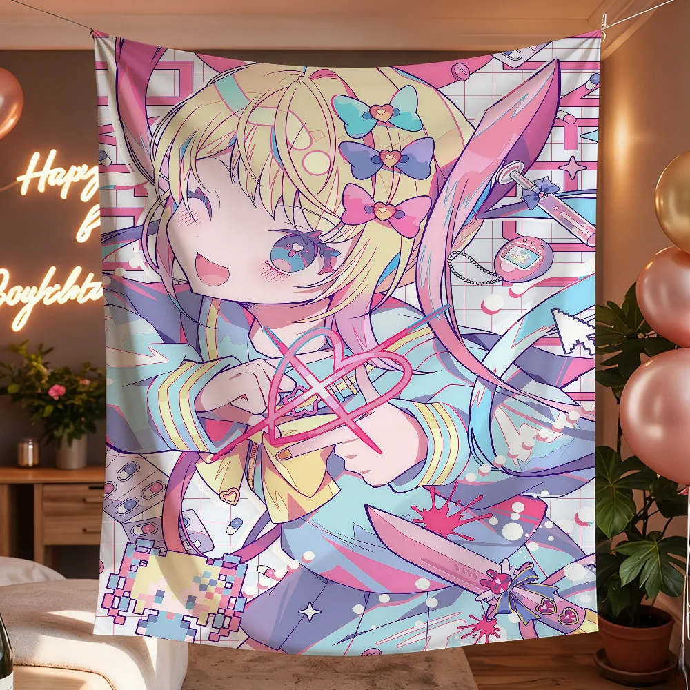 Cyber Yandere Girl Tapestry Y2K flag Tapestries Outdoor Parties Wall Decor Camping Bedrooms Living Rooms Dorms Gifts