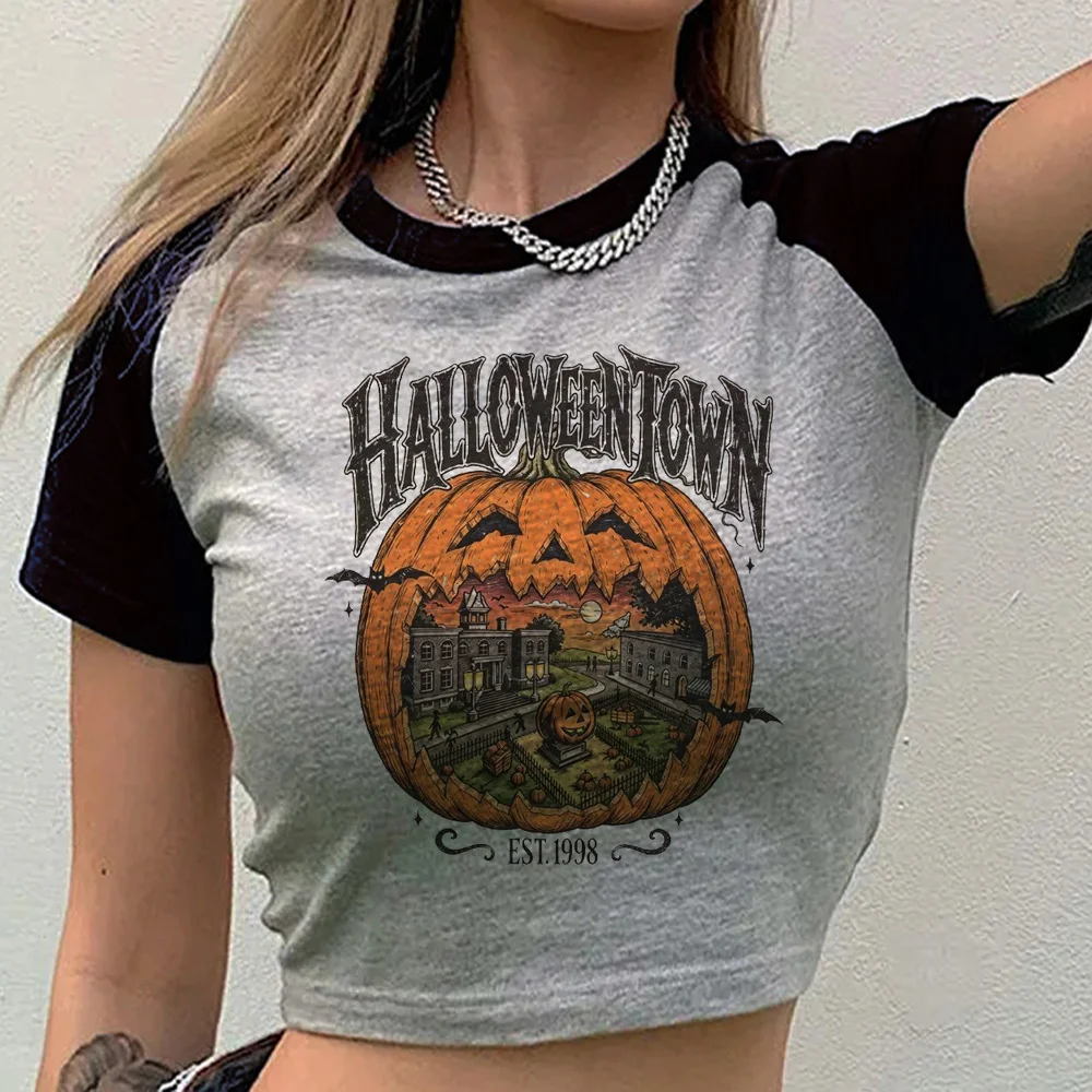 Halloween crop top women vintage 2000s party shirt alternative  clearance sales jojifuku cheap vintage