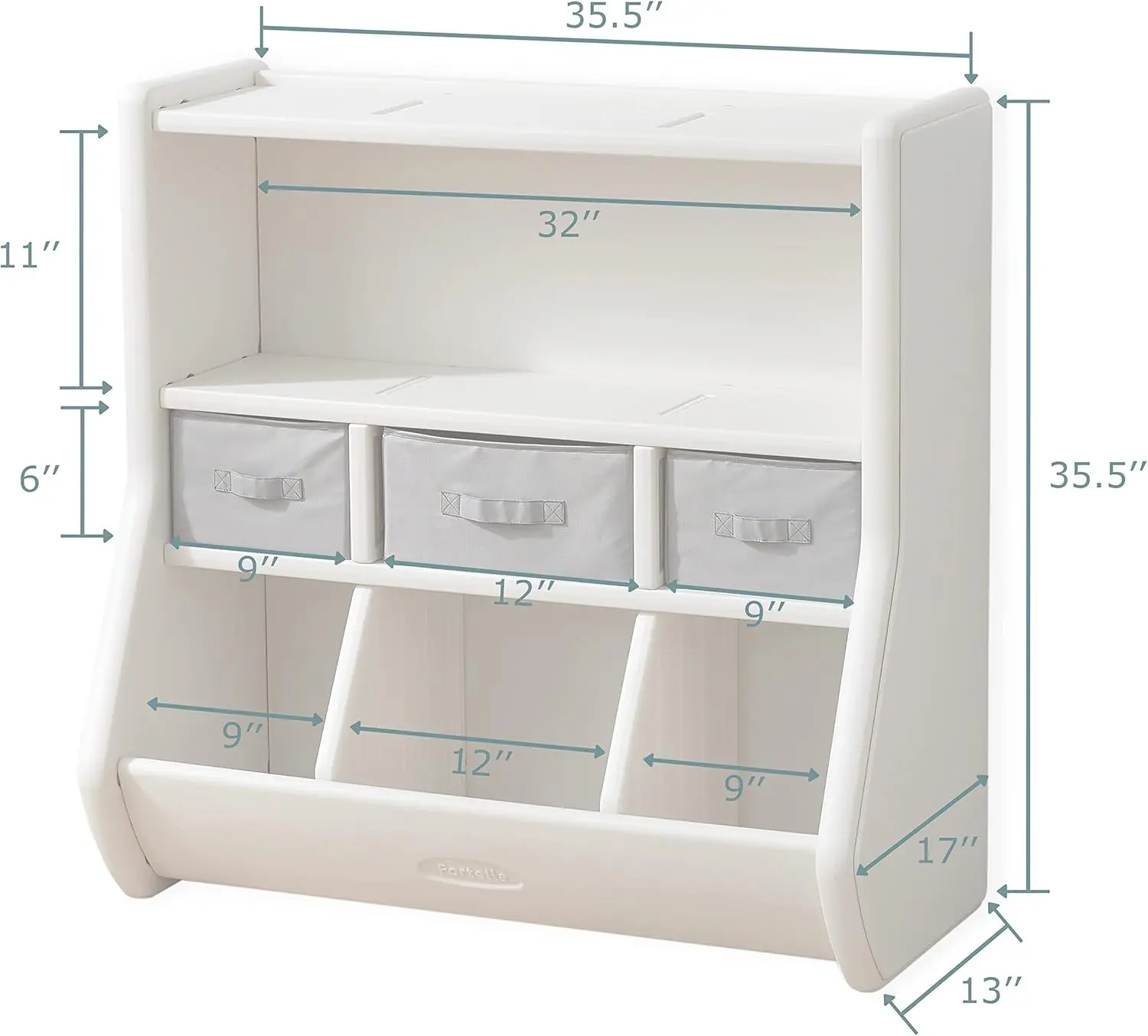 Toy Storage Organizer by Fortella, with Bookshelf, Display Shelf, 3 Large Bins, and 3 Removable Drawers, Made of BPA and Formald