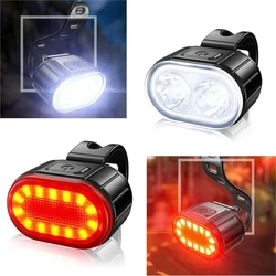 Set of front and rear lights for mountain bike, LED flashlight with USB charging, water resistant