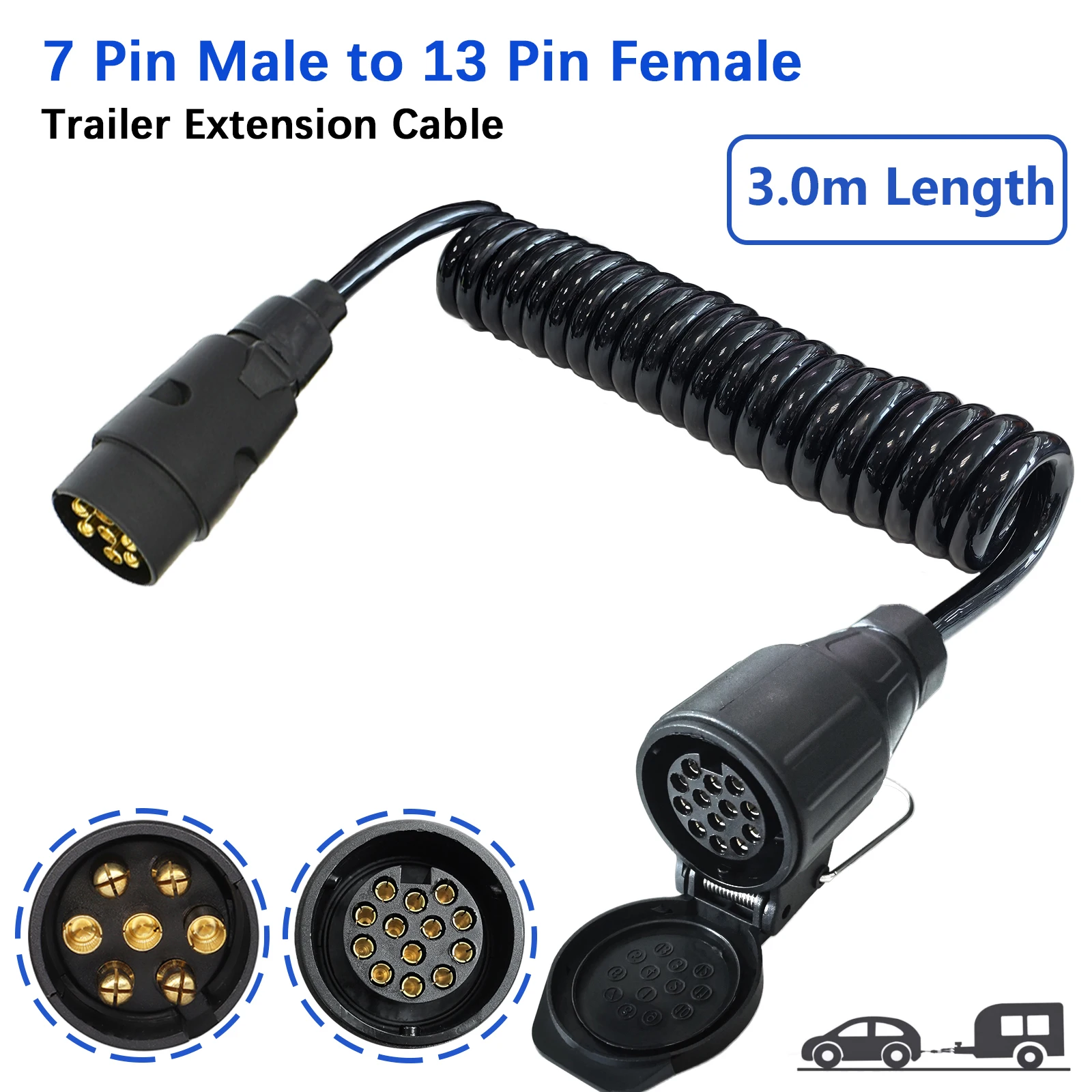 

13 pin Female to 7 pin Male Trailer Curly Extension Cable Lead Towing Conversion Adapter Trailer Wiring Connector Caravan Plug