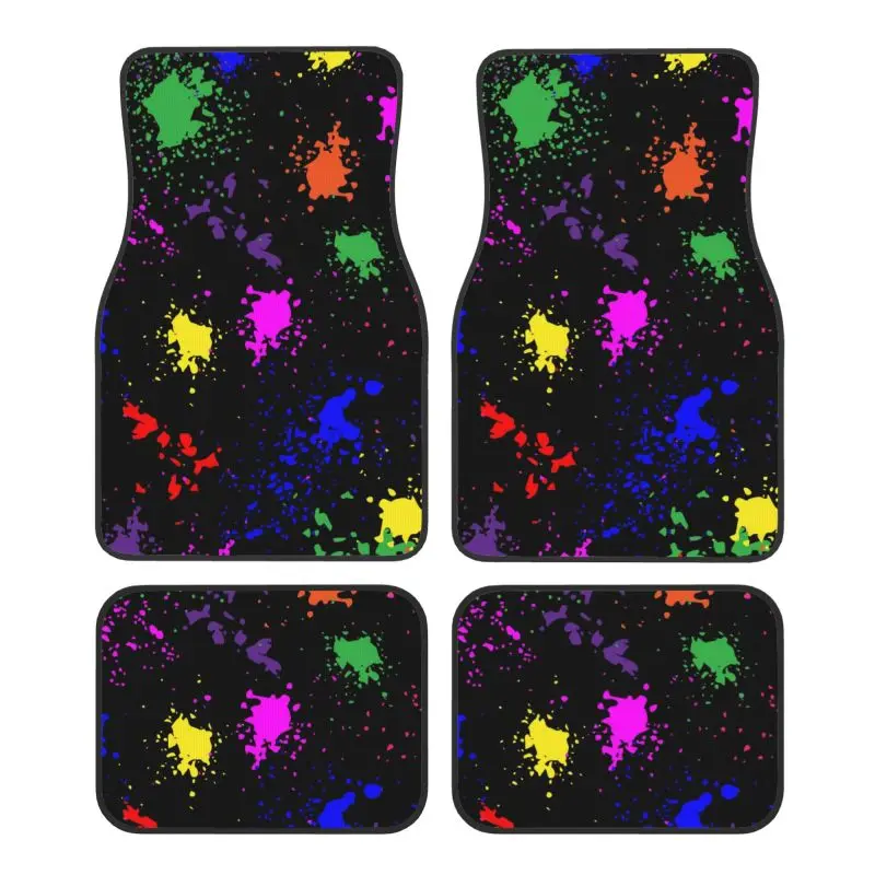 Colorful Paint Splatter Art Car Foot Mats 4 Pieces Car Floor Mats Non-Slip Carpets with Rubber Backing Auto Accessories Decor