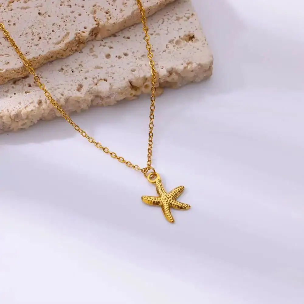 2PCS Retro Sea Star Shell J Gold Necklace Women's Pendant Shell Necklace Aesthetics Summer Jewelry Gift image 4