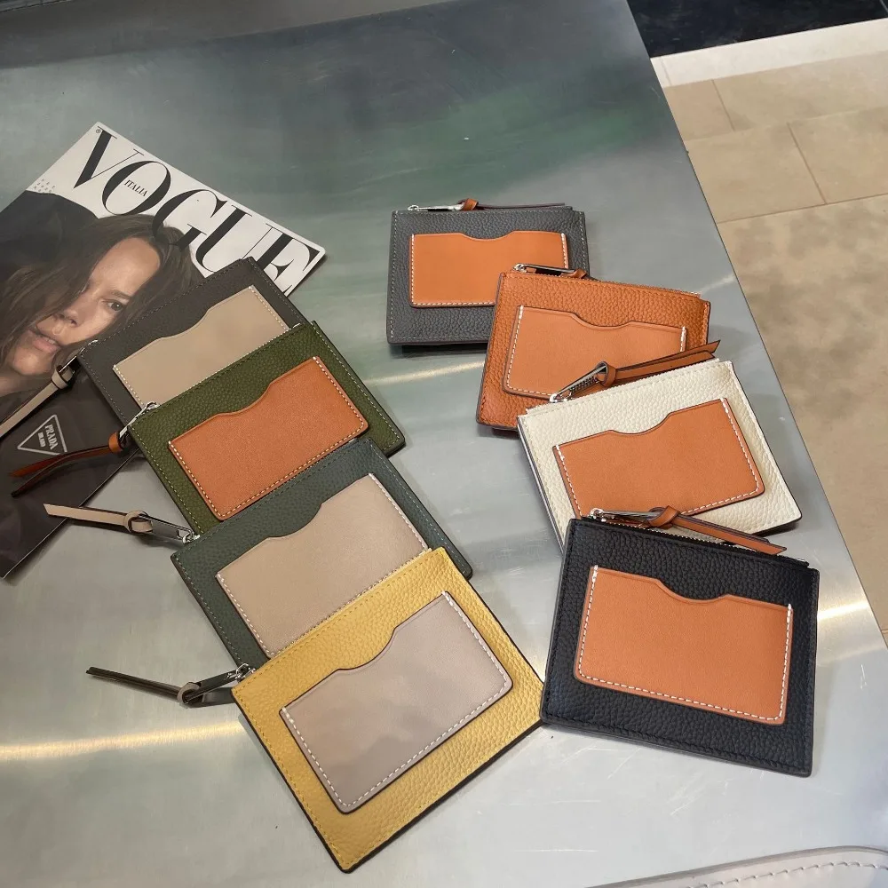 

Кожаная сумка контрастного цвета с несколькими позициями для карточек Ультратонкая сумка для карточек Сумка для монет Первый слой из воловьей кожи на молнии Маленький кошелек