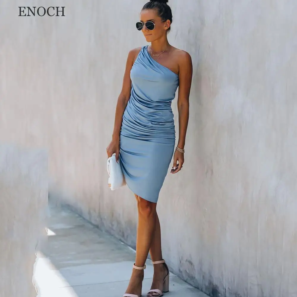 

ENOCH Modern One Shoulder Pleated Cocktail Dresses Sleeveless Backless Party Dresses Custom Made Vestidos De Gala For Women