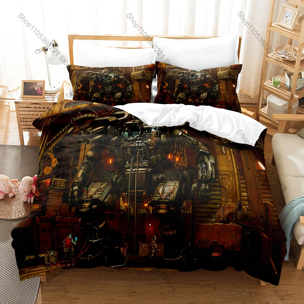 Man Made BattleTech The Board Game Duvet Cover + 2 Pillowcases Sci-Fi BattleMech Hex Tabletop Wargame Print Soft Bedding Decor