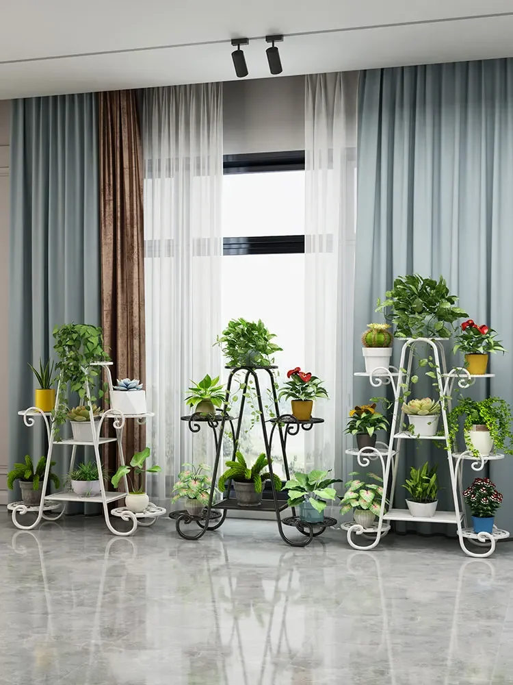 Flower shelf living room floor shelf indoor balcony outdoor courtyard multi-layer plants placed wrought iron flower pot rack