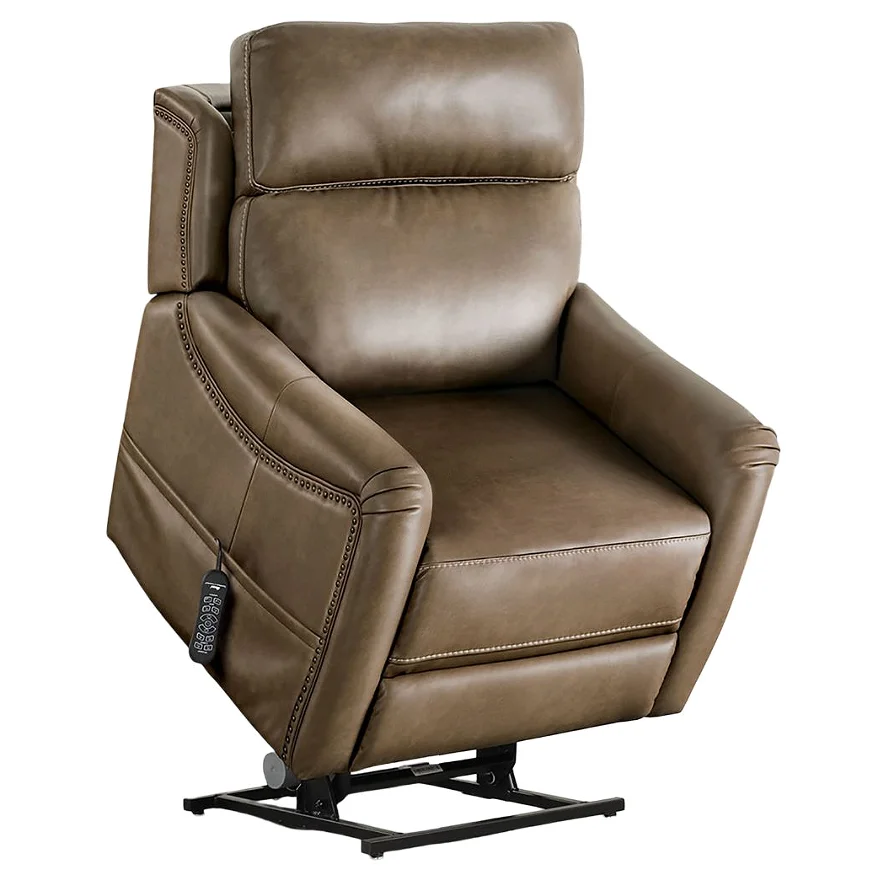 !@Transitional Style Lift Chair Leather Seat Box USB Port Wired Controller Dual Lift Mechanism Soft Ergonomic Brown Finish Prima