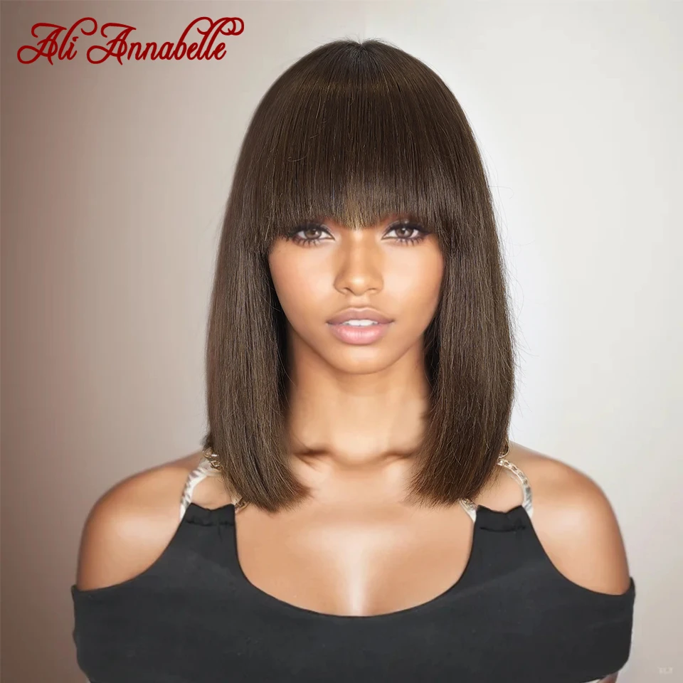 Short Straight Bob Wigs Machine Made Wigs Human Hair Bob Wigs #2 Colored Hair Ali Annabelle 100% Human Hair Wigs For Women 180%