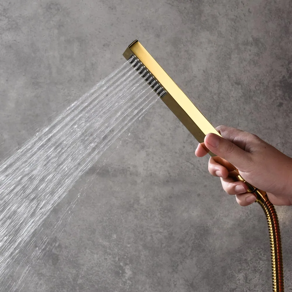 عمود دش بخاصية رش المياه على شكل شلال مع رشاش جانبي، نظام دش ثرموستاتي أسود مع إضاءة LED للحمام