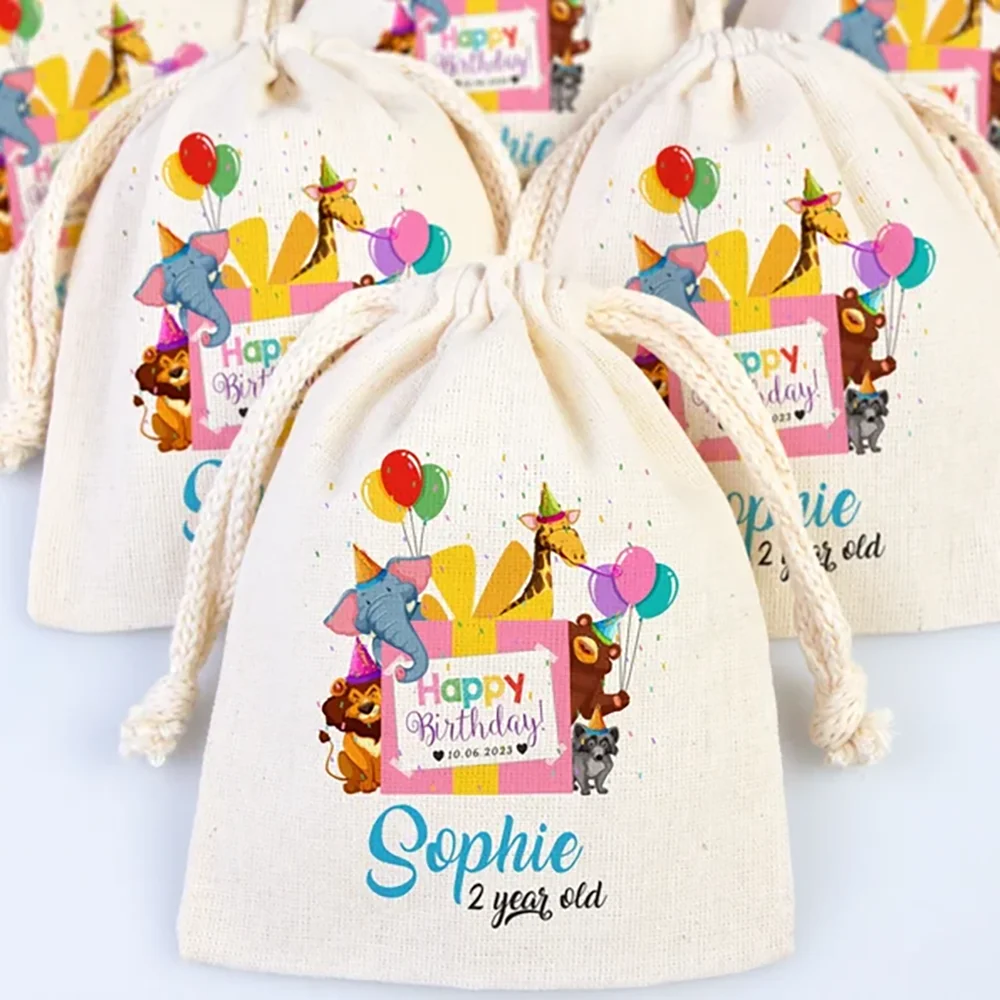 

Custom 5Pcs Happy Birthday Cartoon Animals Gİft Bags Party Welcome Gift Kid First Birthday Table Decoration & Accessories 2 3th